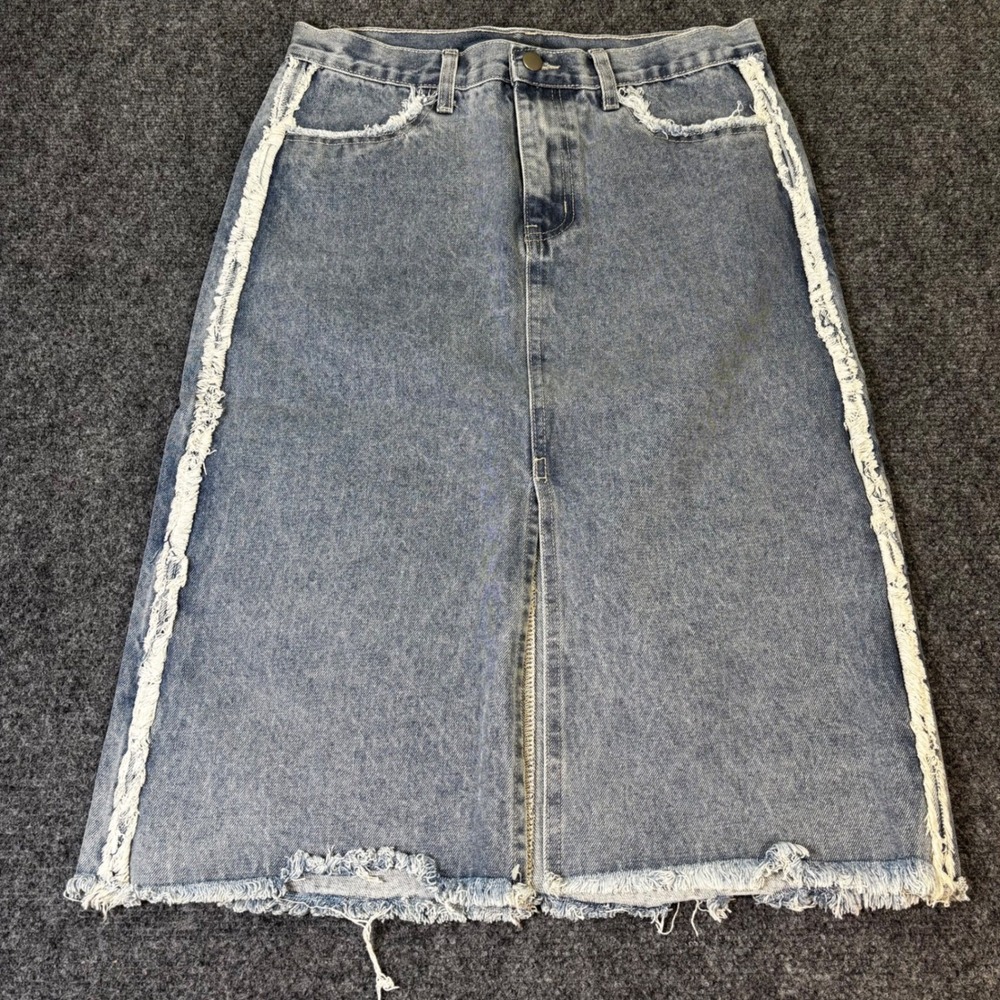 HAYDEN‎ Los Angeles Women's Denim Midi Skirt Distressed Frayed A-Line Med NWOT